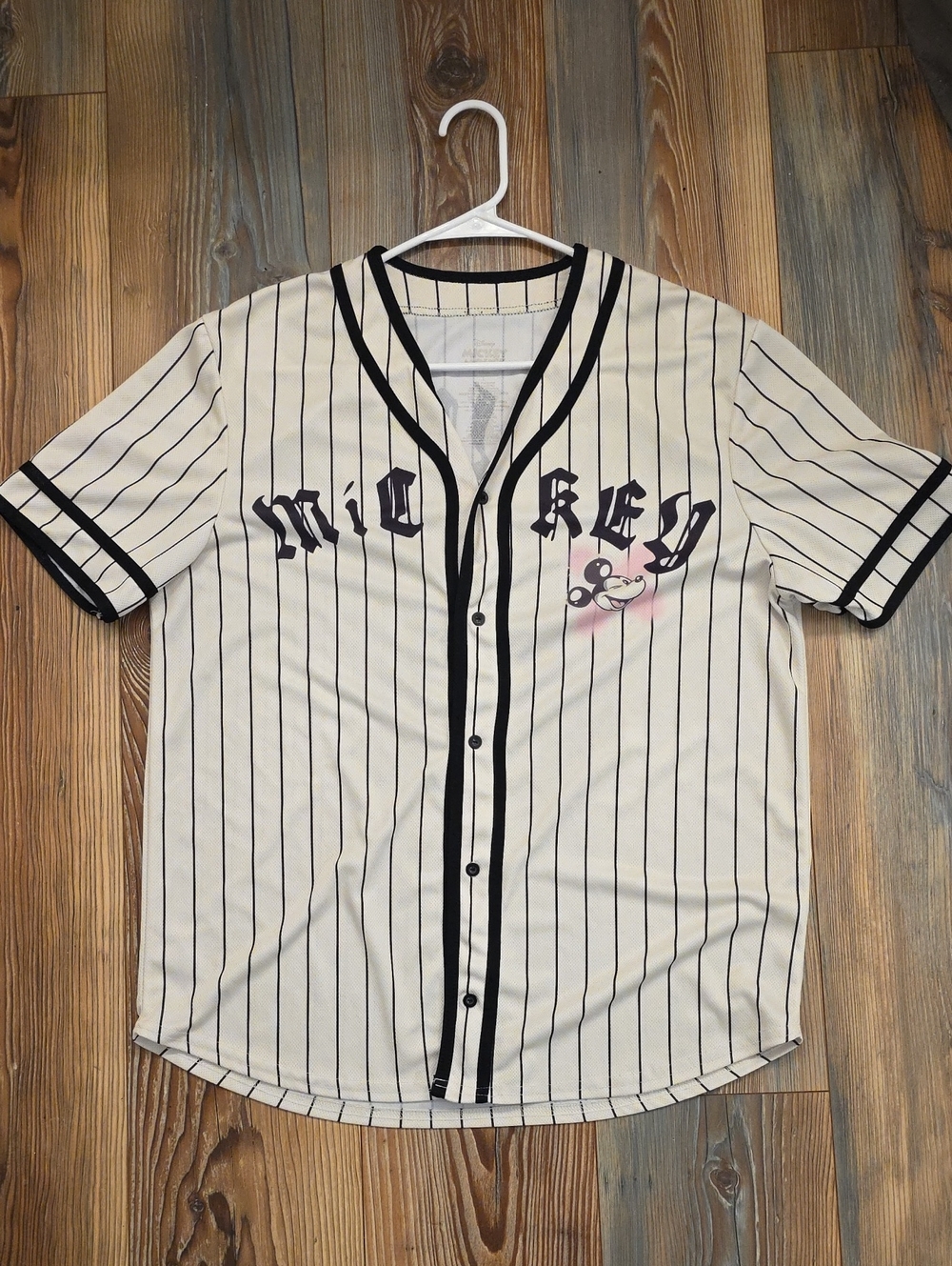 Disney Pinstripe Baseball Jersey Shirt - Black on Cream